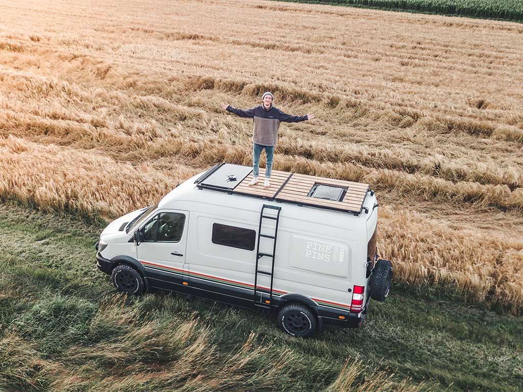 woman works in the built-in van